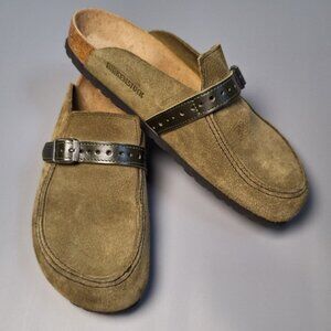 Birkenstock Eaton olive suede leather mule clogs EU 39 US L 8-8.5 medium narrow